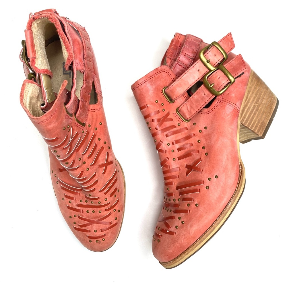 Caterpillar Cheyenne Leather Ankle Strap Western Booties CAT Boots Paprika Red 9 - Picture 1 of 15